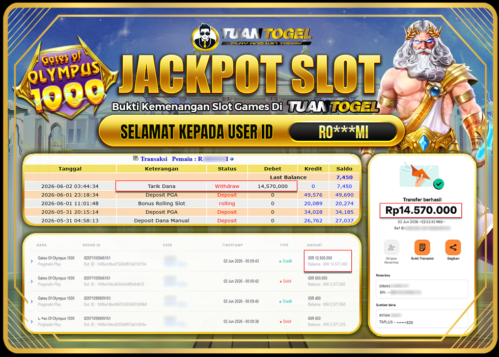 TUANTOGEL JACKPOT SLOT GATES OF OLYMPUS 1000 Rp14.570.000